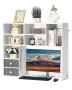 Desktop wooden bookshelf with drawers, white, 37x10x31.1"
