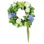 Artificial decorative wreath, 23 inches, blue white green, hydrangeas, roses, berries, vines
