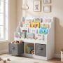 Children's bookshelf, 4 tiers, 3 compartments and 2 drawers, 90 × 30 × 91.5 cm