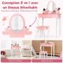Children's dressing table with stool, With mirror and drawer, Pink, 60 × 30 × 93 cm