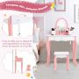 Children's dressing table with stool, With mirror and drawer, Pink, 60 × 30 × 93 cm