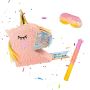 Vienradža formas piñata Relaxdays, ar kociņu un acu masku, 43 × 49,5 × 10 cm