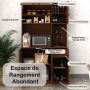 Kitchen sideboard, Adjustable shelves and charging station, Brown, 90 × 167 × 39 cm