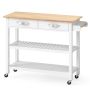 Kitchen island cart, 2 drawers, 2 shelves, White, 116 × 43 × 89 cm