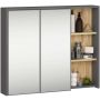Шкафчик для ванной с зеркалом AKORD VAMI W90, серо-коричневый, 90 × 75 × 15 см