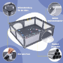 Playpen with mattress 206x186 cm and 50 balls, dark gray panda mattress