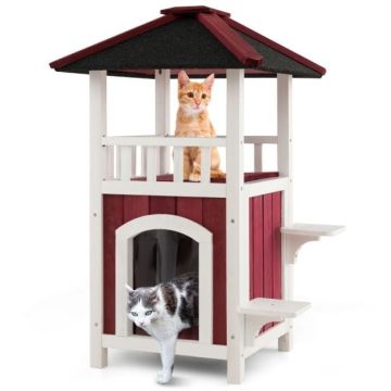 Дом для кошек 58x50x87см, бело-красный