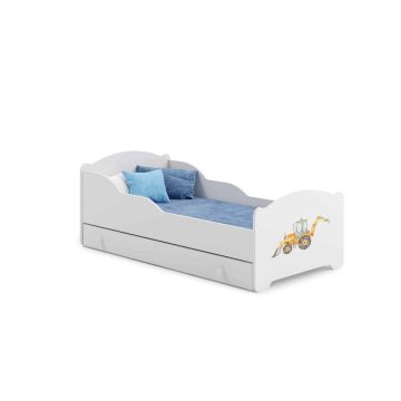 Детская кровать Michas с выдвижным ящиком и матрасом, 164 см x 85 см x 63 см, модель «экскаватор».