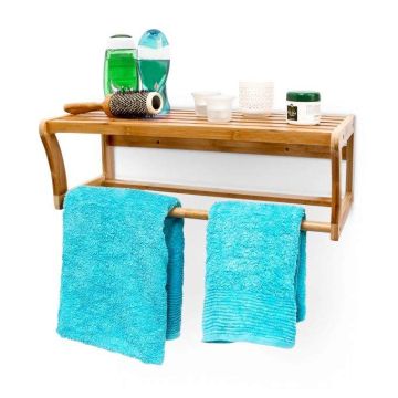 Piekarināms vannas istabas plaukts ar dvieļu turētāju 20x60x26cm., gaiši brūns