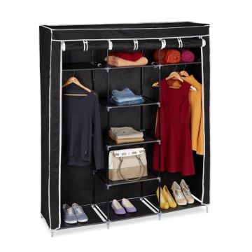 Auduma skapis 173x148x43cm., melns/balts