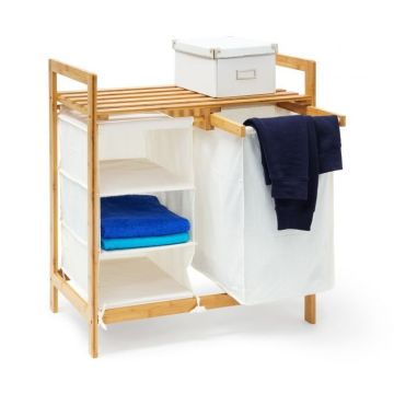 Plaukts ar veļas grozu 77x69,5x36cm, gaiši brūns/balts