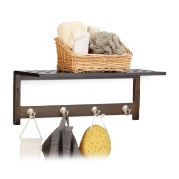 Полка настенная для ванной комнаты 17,5х50х16см., цвет темно-коричневый/серебристый.