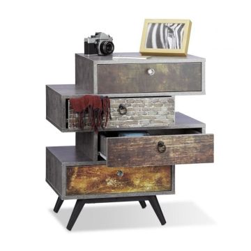 Kumode ar 4 nodalījumiem 68,5x60x40cm., tumši pelēka/brūna/melna