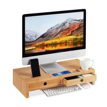 Monitora statīvs ar atvilktnēm 12x56x27cm., gaiši brūnā krāsā