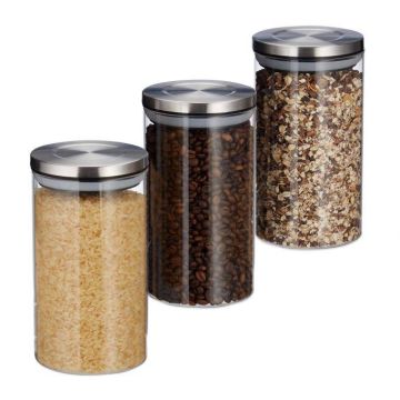 Komplektā 3 caurspīdīgi konteineri beztaras produktiem 18x9,5cm, 1L., sudraba krāsā