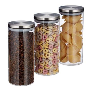 Komplektā 3 caurspīdīgi konteineri beztaras produktiem 22x9,5cm, 1,3L., sudraba krāsā