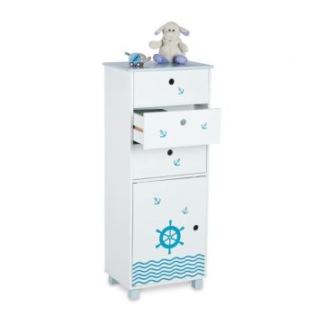 Bērnu kumode ar 4 nodalījumiem 105x42x30cm., zila/balta