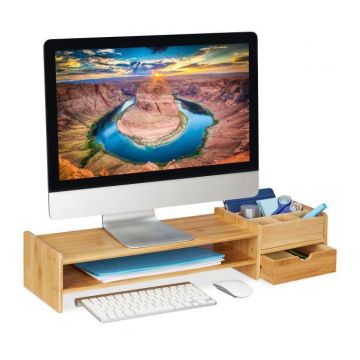 Monitora statīvs ar uzglabāšanas kastēm 13x70x19cm., gaiši brūnā krāsā