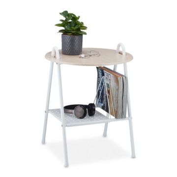 Sānu galdiņš ar žurnālu plauktu 55x45x45cm., balts/gaiši brūns