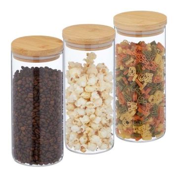 Komplektā 3 caurspīdīgi konteineri beztaras produktiem 22x10cm, 1,3L, gaiši brūns