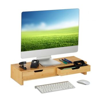 Monitoru statīvs 2 monitoriem ar atvilktnēm 11x107x22cm., gaiši brūnā krāsā