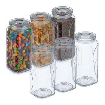 Komplektā 6 caurspīdīgi konteineri beztaras produktiem 22,5x9,5x9,5cm, 1,3L.