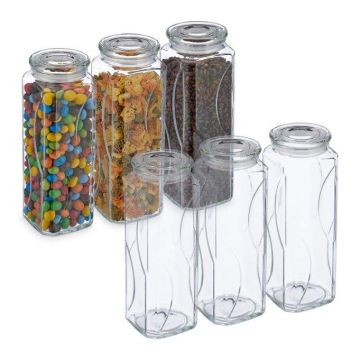 Komplektā 6 caurspīdīgi konteineri beztaras produktiem 27x9,5x9,5cm, 1,65L.