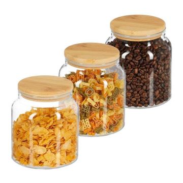 Komplektā 3 caurspīdīgi konteineri beztaras produktiem 14x12cm, 1L, gaiši brūns