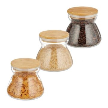 Komplektā 3 caurspīdīgi konteineri beztaras produktiem 10,5x11cm, 0,5L, gaiši brūns
