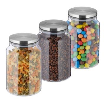 Komplektā 3 caurspīdīgi konteineri beztaras produktiem 19x12cm, 1,5L., sudraba krāsa