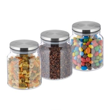 Komplektā 3 caurspīdīgi konteineri beztaras produktiem 14x12cm, 1.1L., sudraba krāsā