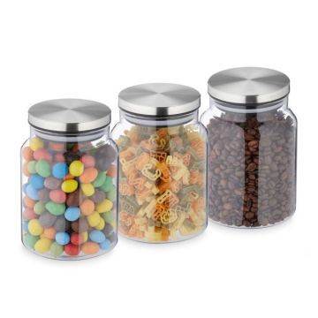 Komplektā 3 caurspīdīgi konteineri beztaras produktiem 14x10cm, 0,7L., sudraba krāsā