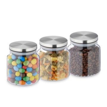 Komplektā 3 caurspīdīgi konteineri beztaras produktiem 11x10cm, 0,5L., sudraba krāsā