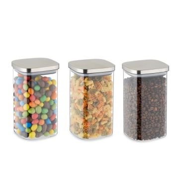 Komplektā 3 caurspīdīgi konteineri beztaras produktiem 18x10,5x10,5cm, 1,2L., sudraba krāsa