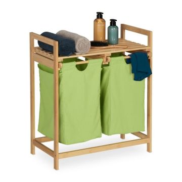 Vannas istabas plaukts ar veļas grozu 73x64x33cm, zaļš/gaiši brūns