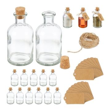 16 caurspīdīgu šķidrumu un beztaras pārtikas garšvielu kārtotāju komplekts 11.5x6cm., gaiši brūns