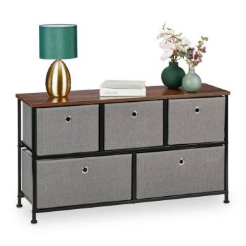 Kumode ar 5 atvilktnēm 54.5x100x30cm., pelēka/melna/brūna