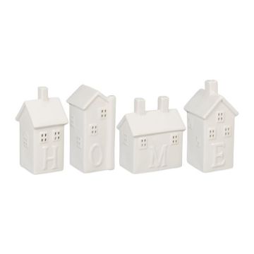 Komplektā 4 sveces, svečturi "Home", baltā krāsā