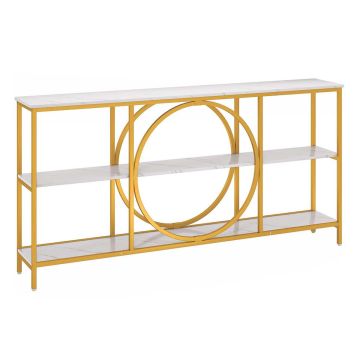 Konsoles galds 180x30x90cm, zelta/balts