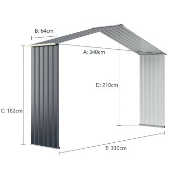 Dārza noliktavas pagarinājuma jumts 340x64x210cm, tumši pelēkas krāsas