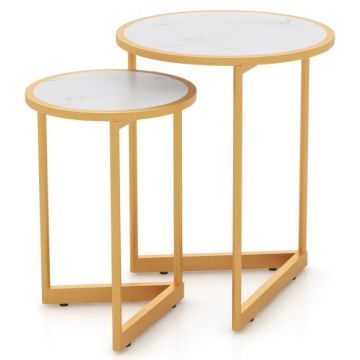2 gabalu sānu galdiņu komplekts, zelta/balts