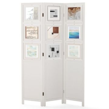 3-part room divider with 9 rotating frames, 170 cm foldable, white