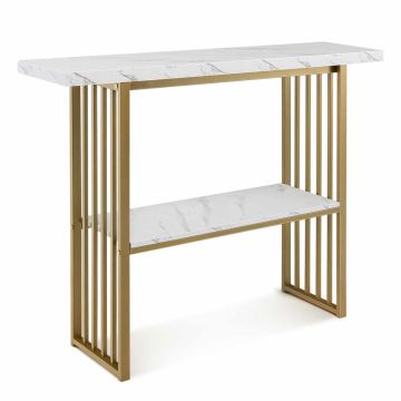 Konsoles galds 120x29,5x92,5cm, baltas/zeltītas krāsas