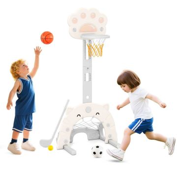 3 in 1 children's sports center with basketball, soccer and golf balls, gray