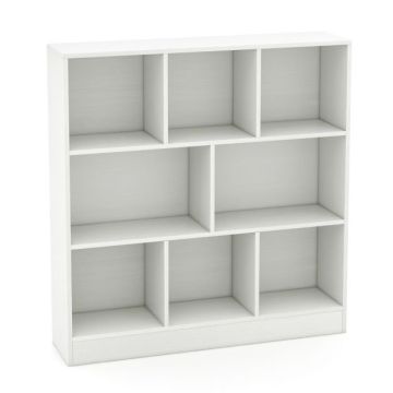 3-Tier Wooden Bookshelf with 8 Cubes, White