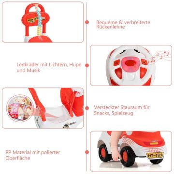 3-in-1 push car, walker, ride-on toy and pushchair, Orange, 55.88 × 26.67 × 49.53 cm