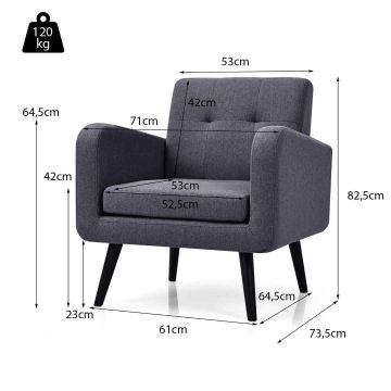 Krēsls 71x73,5x82,5 cm, tumši pelēks/melns