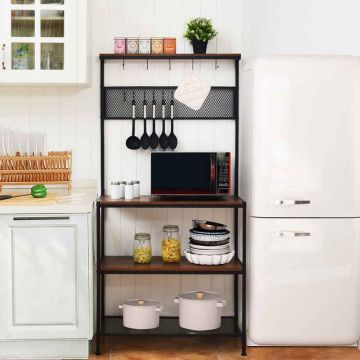 4-Tier Kitchen Shelf Rack with Wheels, 11 S-Shaped Hooks