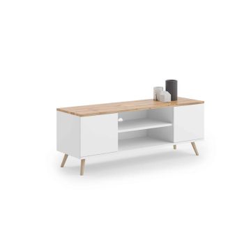 TV galdiņš Focus RTV 155x49x40 cm, balts/dabīga koka krāsā