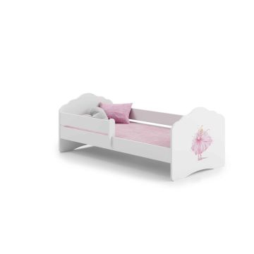Детская кровать Fala с матрасом и защитным бортиком, 164 см x 85 см x 63 см, в стиле принцессы.